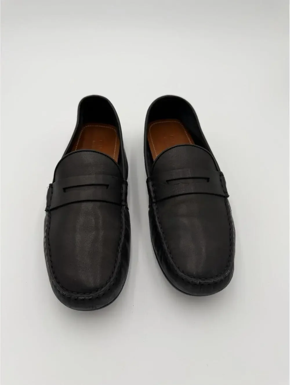 Gucci Web Stripe Driver Loafers Black Leather Mens Size 9